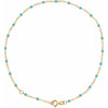 14K Yellow Gold, 2 mm Turquoise Enamel Bead Adjustable Chain - 6-7 inches