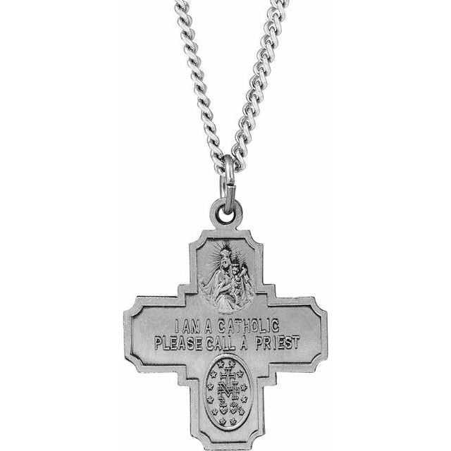 Sterling Silver 25x24  mm Four-Way Cross Medal 24" Necklace