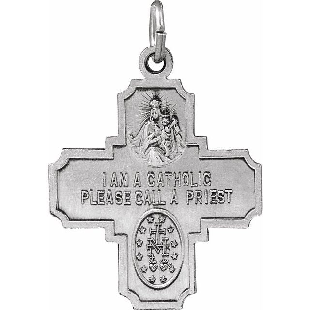 Sterling Silver 25x24 mm Four-Way Cross Medal Necklace - Faith Symbol