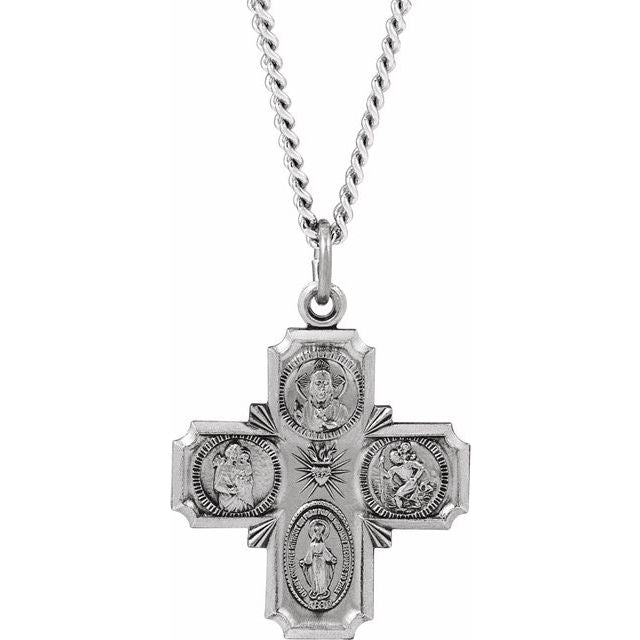 Sterling Silver 25x24  mm Four-Way Cross Medal 24" Necklace