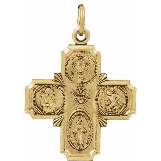 Sterling Silver 25x24  mm Four-Way Cross Medal 24" Necklace