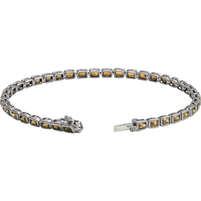 14K Yellow Gold, 7x5 mm Lab-Grown Blue Sapphire Bracelet