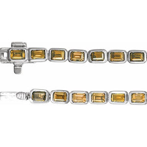14K Yellow Gold, 7x5 mm Lab-Grown Blue Sapphire Bracelet