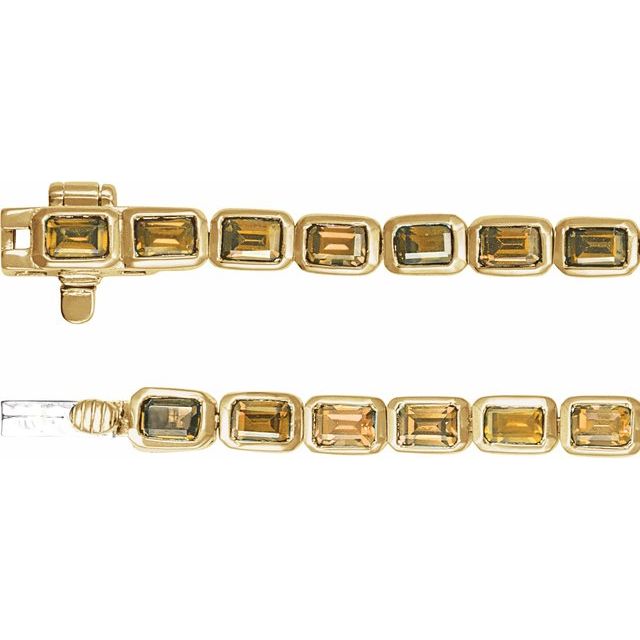 14K Yellow Gold, 7x5 mm Lab-Grown Blue Sapphire Bracelet