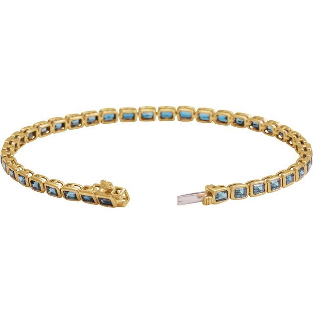 14K Yellow Gold, 7x5 mm Lab-Grown Blue Sapphire Bracelet