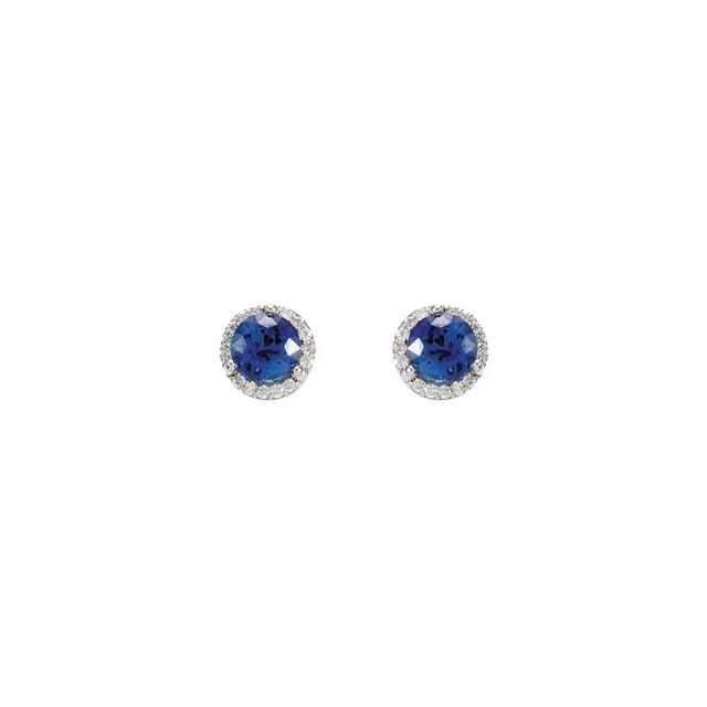 14K White Gold Natural Blue Sapphire & Diamond Earrings - Elegant Design