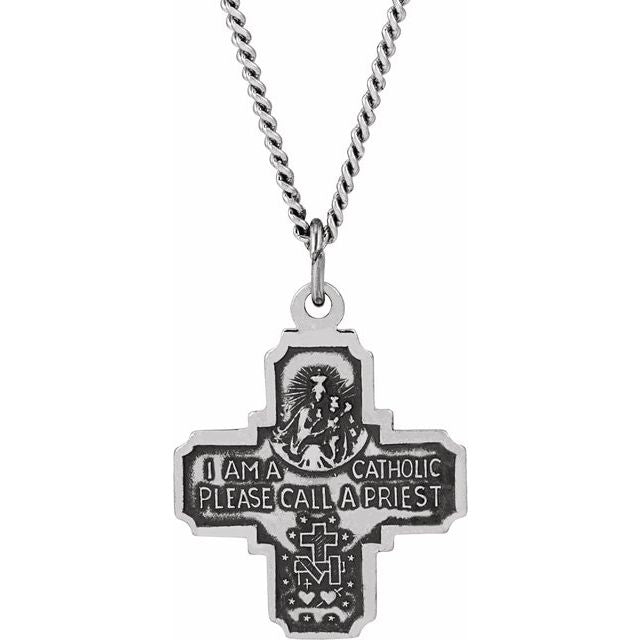 Sterling Silver 25x24 mm Four-Way Cross Medal Necklace - Faith Symbol