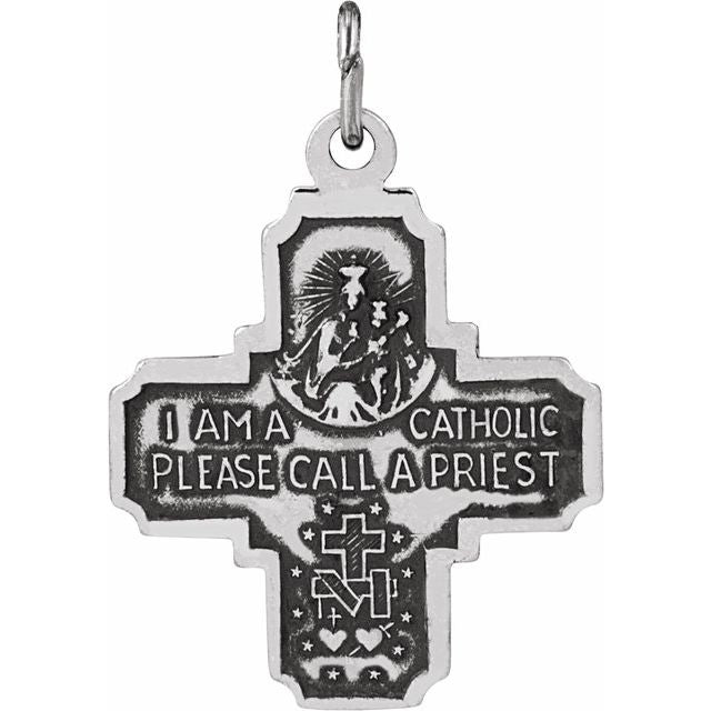 Sterling Silver 25x24  mm Four-Way Cross Medal 24" Necklace