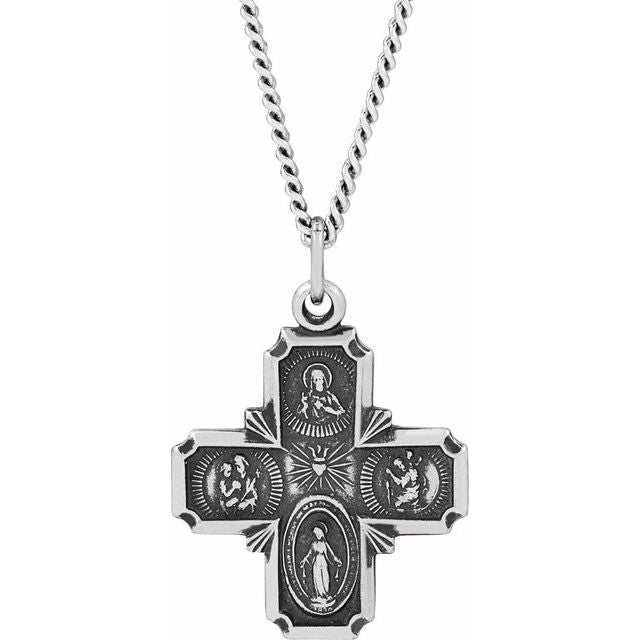 Sterling Silver 25x24  mm Four-Way Cross Medal 24" Necklace