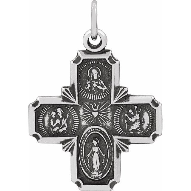 Sterling Silver 25x24  mm Four-Way Cross Medal 24" Necklace