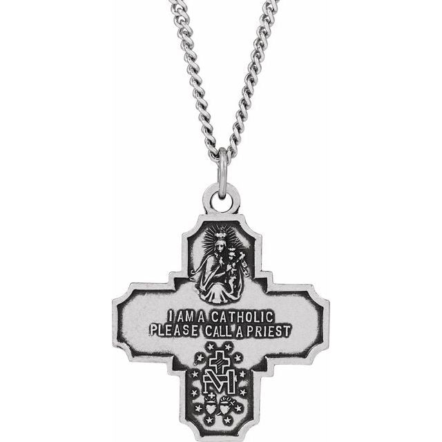 Sterling Silver 25x24 mm Four-Way Cross Medal Necklace - Faith Symbol