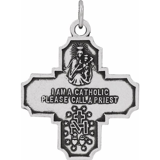 Sterling Silver 25x24 mm Four-Way Cross Medal Necklace - Faith Symbol