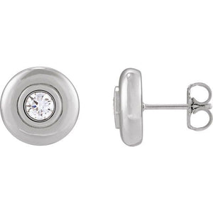 14K Gold Natural Diamond Bezel-Set Puffed Stud Earrings