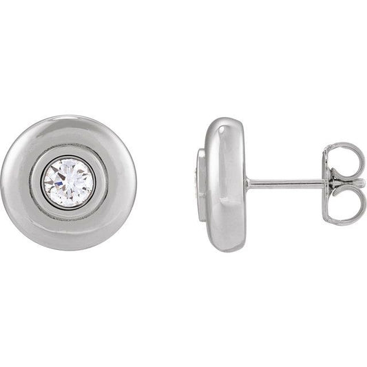 14K Gold Natural Diamond Bezel-Set Puffed Stud Earrings