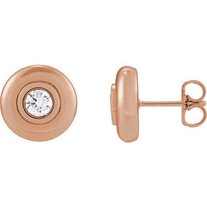 14K Gold Natural Diamond Bezel-Set Puffed Stud Earrings
