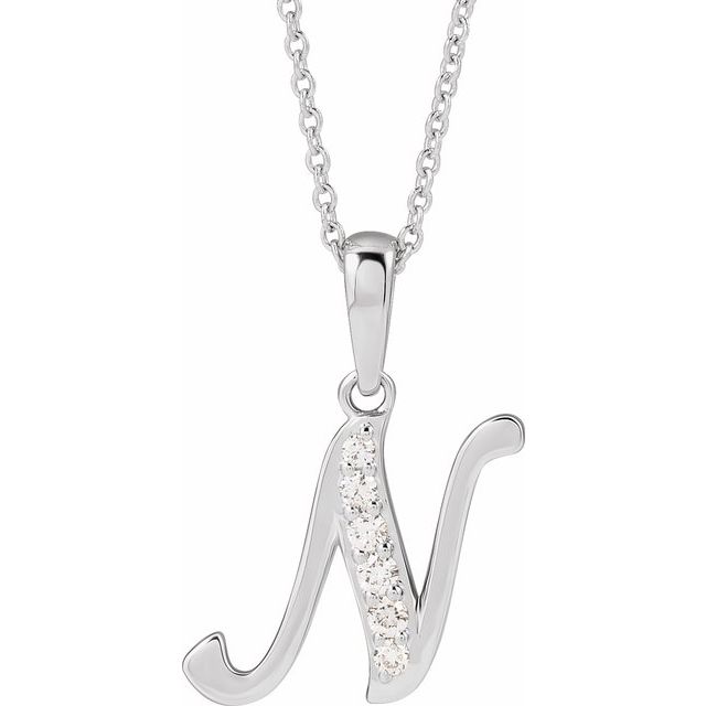 14K Yellow Gold, 18" Natural Diamond Initial E Necklace - Elegant Charm