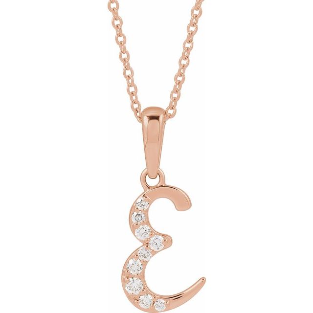 14K Yellow Gold, 18" Natural Diamond Initial E Necklace - Elegant Charm