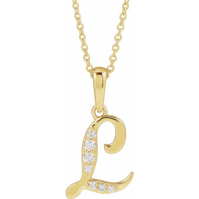 14K Yellow Gold, 18" Natural Diamond Initial E Necklace - Elegant Charm