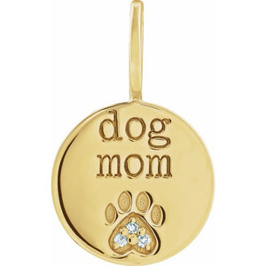 14K Gold Natural Diamond Engraved Paw Print Charm/Pendant