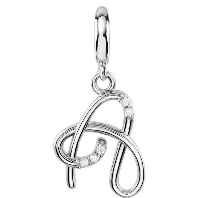 Sterling Silver Natural Diamond Initial Charm Pendant
