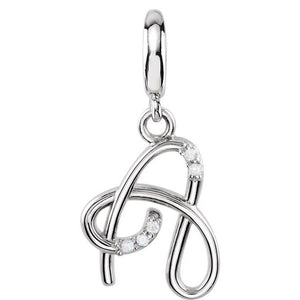 Sterling Silver Natural Diamond Initial Charm Pendant