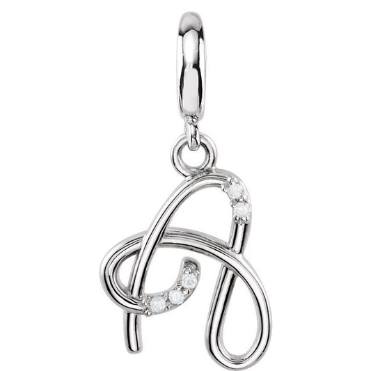 .03 Ctw Natural Diamond Initial Charm/Pendant | Sterling Silver | 0.03 CTW | 1 Mm | Round | Polished
