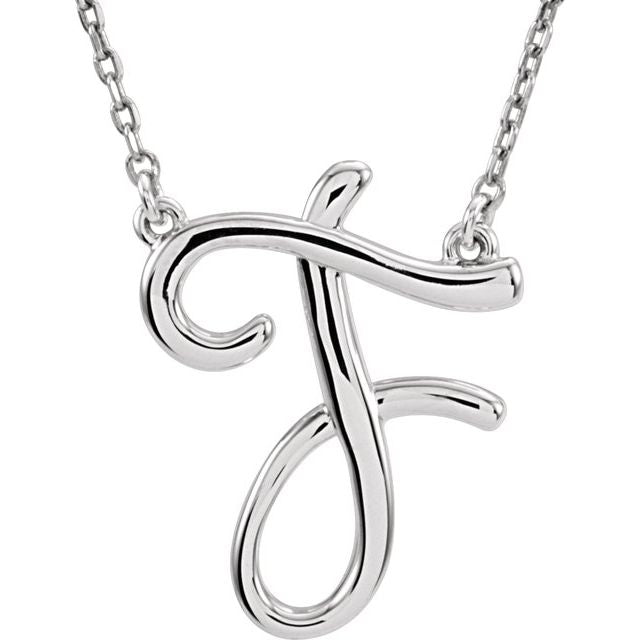 14K White Gold, 17.7x15.9 mm Initial D Script Necklace