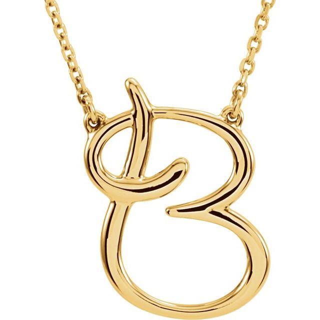 14K Gold Script Initial Necklace
