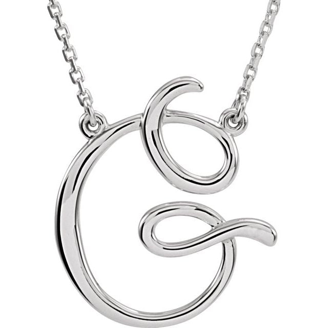 14K White Gold, 17.7x15.9 mm Initial D Script Necklace