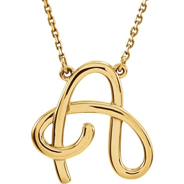 14K Gold Script Initial Necklace