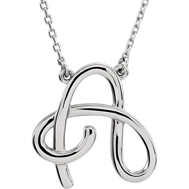 14K White Script Initial D 16" Necklace