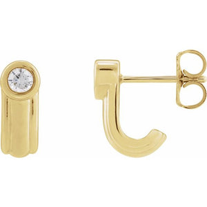 14K Gold Natural Diamond J Hoop Earrings - Options Available