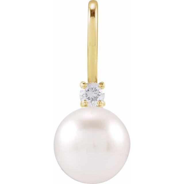 Cultured White Pearl And .03 Ct Natural Diamond Pendant | 14K Gold, Silver & Platinum | 6 Mm | Polished