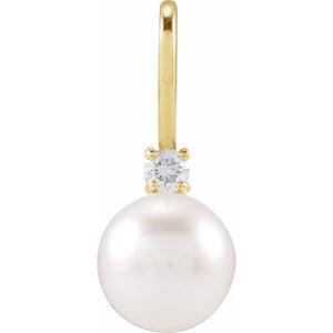 Cultured White Pearl And .03 Ct Natural Diamond Pendant | 14K Gold, Silver & Platinum | 6 Mm | Polished