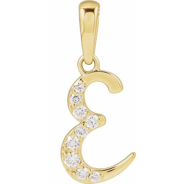 14K Yellow Gold, 18" Natural Diamond Initial E Necklace - Elegant Charm