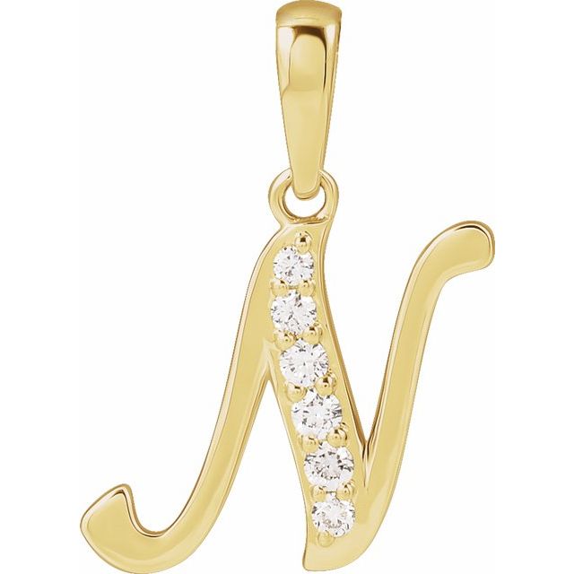 14K Yellow Gold, 18" Natural Diamond Initial E Necklace - Elegant Charm