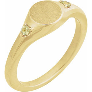 14K Gold Natural Zircon Signet Ring - Options Available