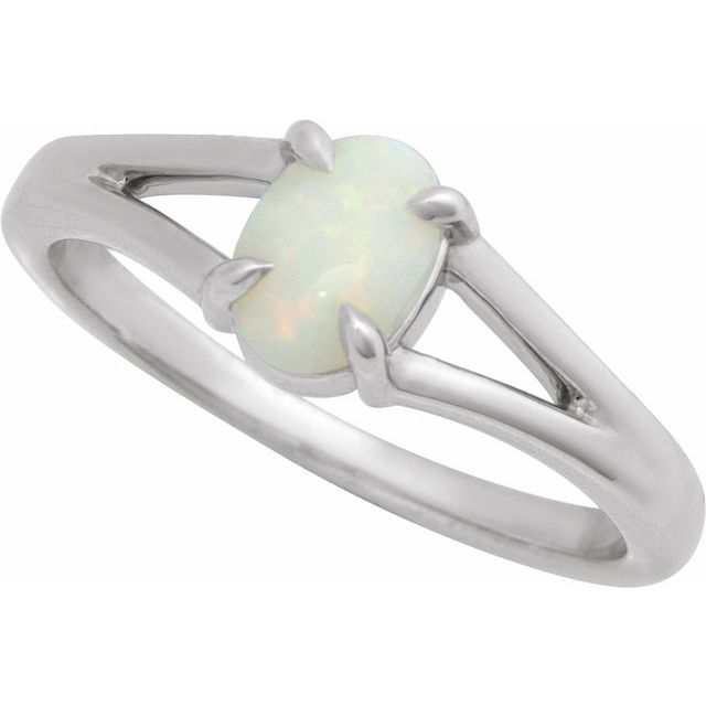 Elegant 14K Rose Gold White Opal Cabochon Ring