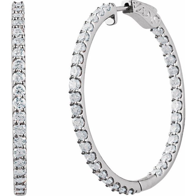 14K Gold Natural Diamond Inside-Outside Hinged Hoop Earrings - Options Available