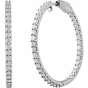 14K White Gold 6 1/4 CTW Diamond Inside-Outside Hinged Hoop Earrings