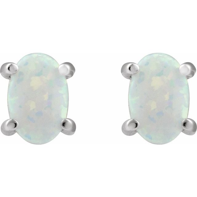 14K White Gold Oval Natural Moss Agate Stud Earrings – 7x5 mm