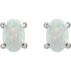 14K White Gold Oval Natural Moss Agate Stud Earrings – 7x5 mm