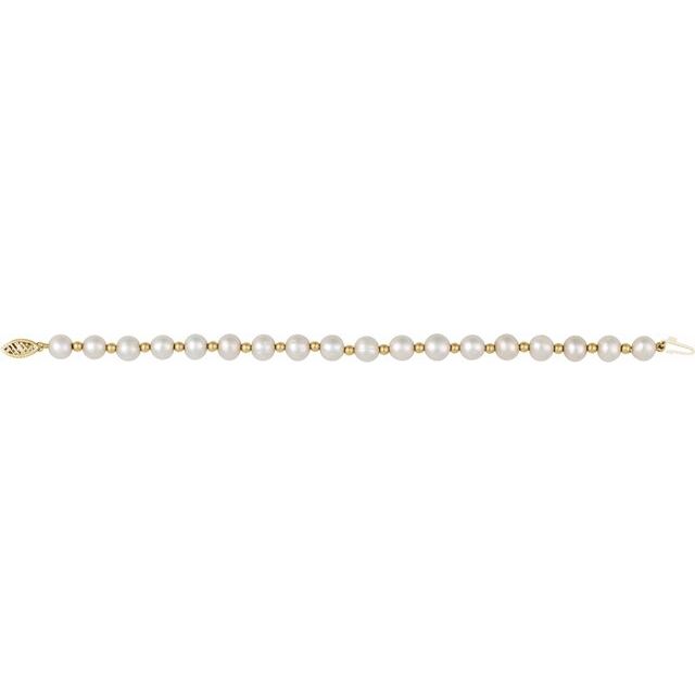 14K Yellow Gold, 7-8 mm Cultured White Freshwater Pearl Bracelet