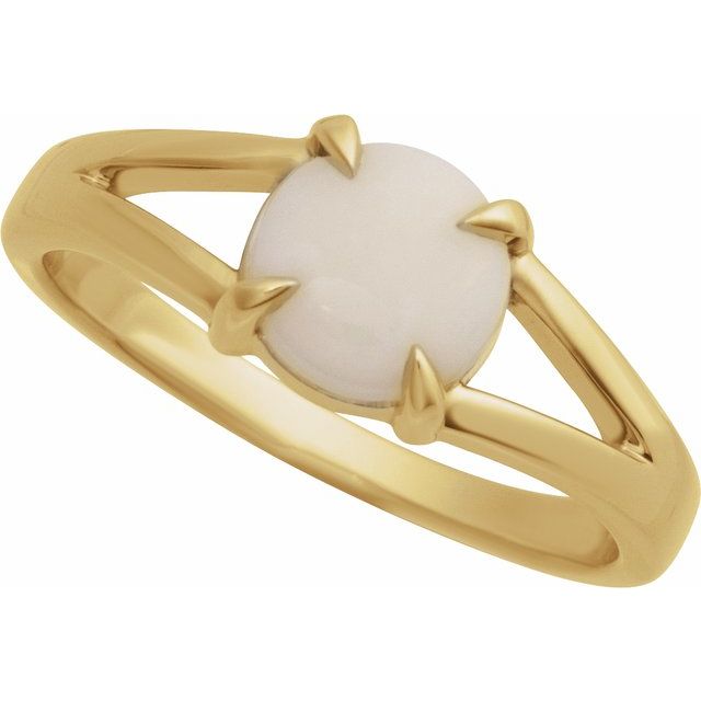 Elegant 14K Rose Gold White Opal Cabochon Ring