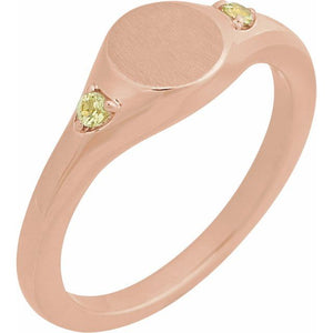 Natural Zircon Signet Ring in 14K Gold, Silver & Platinum