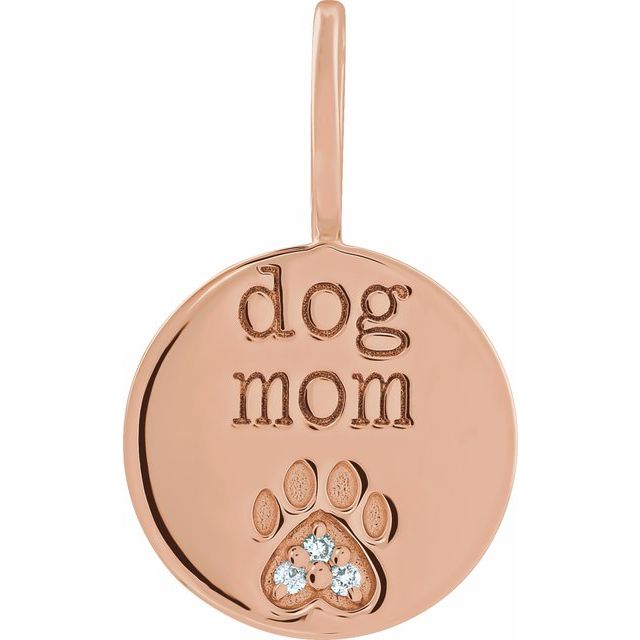 14K Gold Natural Diamond Engraved Paw Print Charm/Pendant