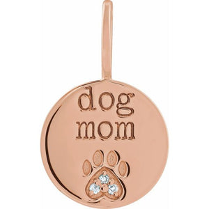 14K Gold Natural Diamond Engraved Paw Print Charm/Pendant