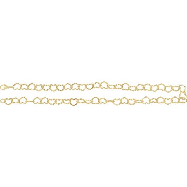 14K Gold, 9 mm Heart 7" Chain - Polished Design