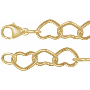 Heart Chain Bracelet with Polished 9 mm Heart Links in 14K Gold & Silver