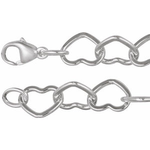 Heart Chain Bracelet with Polished 9 mm Heart Links in 14K Gold & Silver